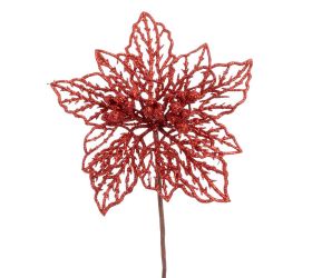 Vian. ruža/ poinsetia červená gliter 12cm