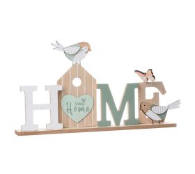 Nápis home s vtáčikmi zel/bie/nat drevo 41,5*5*23,5cm