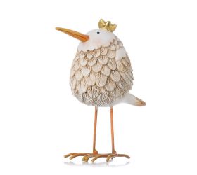 Vtáčik bie/béž oranž zobák, zla korunka poly 10,5*5,5*11,5cm