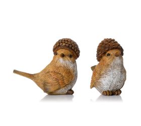 Vtáčik hnedý klobúčik šiška, žaluď mix/2 poly 9,5*4,5*8cm