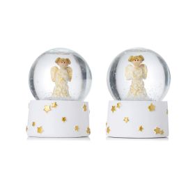 Snežná guľa anjel bie/zla mix/2 poly 6,5*6,5*8,5cm