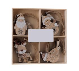 Záves snehuliak/santa/sob/vták drevo natur s8