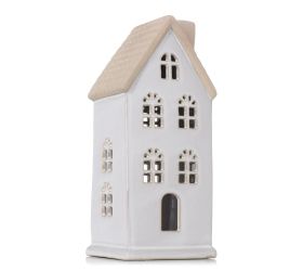 Domček bie/béž led porcelán 9,4*7,5*20,2cm