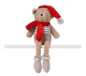 Medveď sediaci béž ,čer čiapka, šál textil 16*12*22/60cm