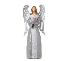 Anjel strieborný/bie led 25x15x55,5cm