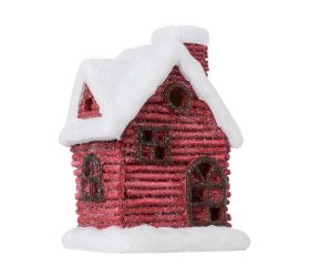 Domček červený so snehom glit. led poly 13,2*10*17,5cm