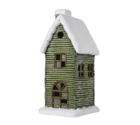 Domček zelený so snehom glit. veľký led poly 20*16,6*37,5cm