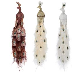 Páv na štipci hne/bie/zla-kr gliter perie mix 36*9*8cm