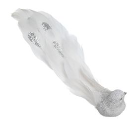 Vtáčik na štipci str/bie gliter perie 22*4,5*5cm