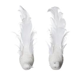 Holubica na štipci biela gliter mix/2 perie s/2 19*4,3*6cm