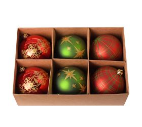 Guľa plast. čer/zel/zla lesk/mat s/6 10cm