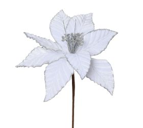 Ks ruža vianočná bielo/strieborná zamat/gliter 33cm