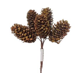 Zápich šišky hne/zlaté gliter /6 13cm