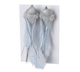 Vtáčik na štipci s/2 perie 13cm sivý