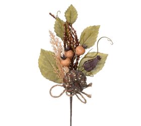 Konárik telvice, šípky,trávy, zeleň hne/béž/zel 32cm