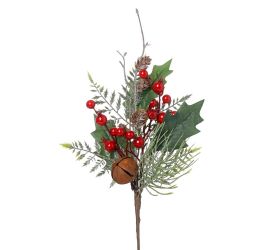 Konárik tuja, rolničky, guličky, čečina, glit zel/čer/hne 37cm