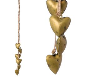 Záves rolničky srdce kov zl.40cm