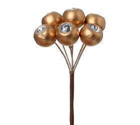 Zápich bobule s kamienkom zlaté x6 15cm