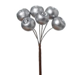 Zápich bobule s kamienkom strieborné x6 15cm