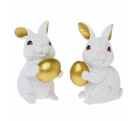 Zajac s vajíčkom poly 7x5x10,5cm bielozlatá mix