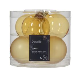 Guľa sklo transp./krém zlatá s/6 pr.6cm