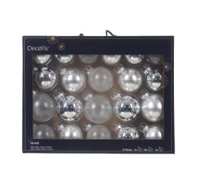 Guľa sklo strieborná trans/lesklé/mraz. s/21 pr.7cm