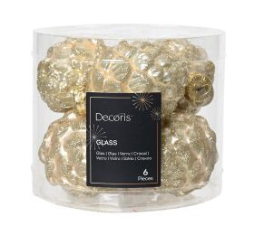 Šišky sklo krém s/6 7cm/pr.5 lesklá/matná trblietavá zmes