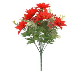 Kytica poinsetia červ,, bobulky, čečinka x14 45cm