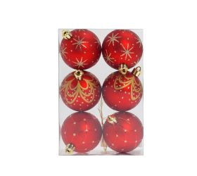 Gule plast. červené ornament mix s/6 8cm