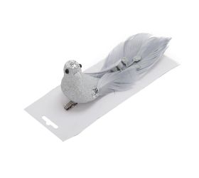 Vtáčik strieborný na štipci 19*5,5*7cm