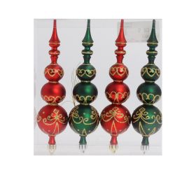 Gule plast. čer/ zel mat ornament s/4 18cm