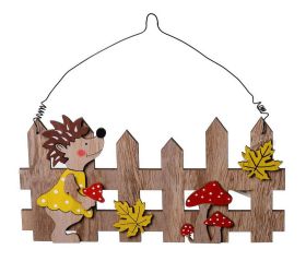 Drevený záves na plot jeseň+jež+huby 22,3x11,5x0,7cm