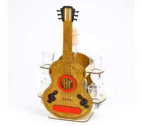 702 gitara/poháre drevo+sklo v34x21x10cm