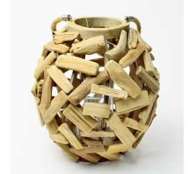 Záves lampáš guľa drevo natur 28x28x30cm