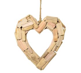 Záves srdce drevo natur 26x26x4cm