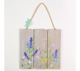 Záves tabuľka kvety drevo 19,5x1x19cm natur