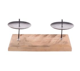 Svietnik obdľžnik hnedý 2 sviečky drevo 20x11x7cm