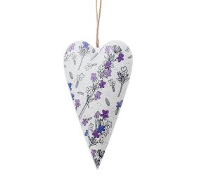 Záves srdce fial. kvetinky plech 9,5*17,5cm