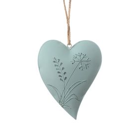 Záves srdce kvet. motív zelený plech 14*11*2cm