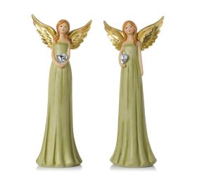 Anjel srdce diamant zel/zla mix/2 poly 12*7,5*29cm