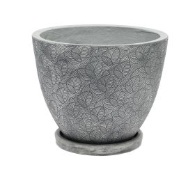 J82 kvetináč + miska okrúhly leaf šedá 44h36cm xl