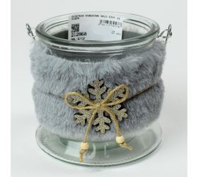 Svietnik kožušina sklo sivý 13x12cm