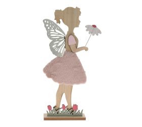 Dievča s krídlami drevo 24x6x48cm ružová