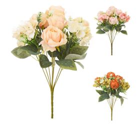 Kytica ruža, hydrangea, drob.kvety, zeleň mix/3f 40cm