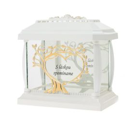 Lampion panteon srdce biely /s láskou spomíname/