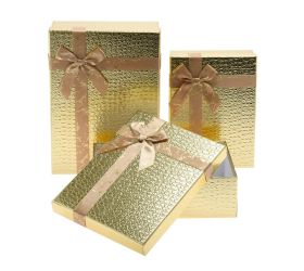 Darčeková krabička obdĺžnik mašľa s/3 23x17x6,5-29x21x9,5cm zlatá
