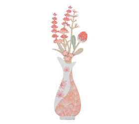 Váza s kvetmi drevo 9,5x4x29cm ružová