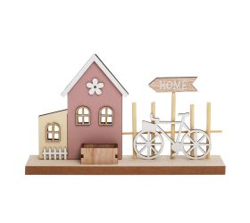 Domček s bicyklom drevo 20x5x12cm