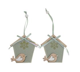 Záves domček textil s/2 7,7x8,5cm zelený