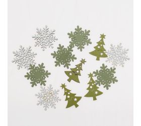 Drevené ozdoby bielo-zelené mix/3 s/12 3,5*0,3*3,5cm